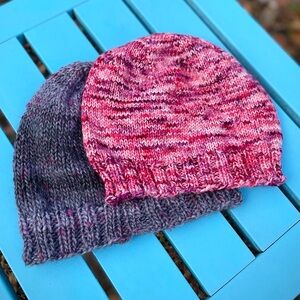 Set of 2 Hand Knit Beanie Hats